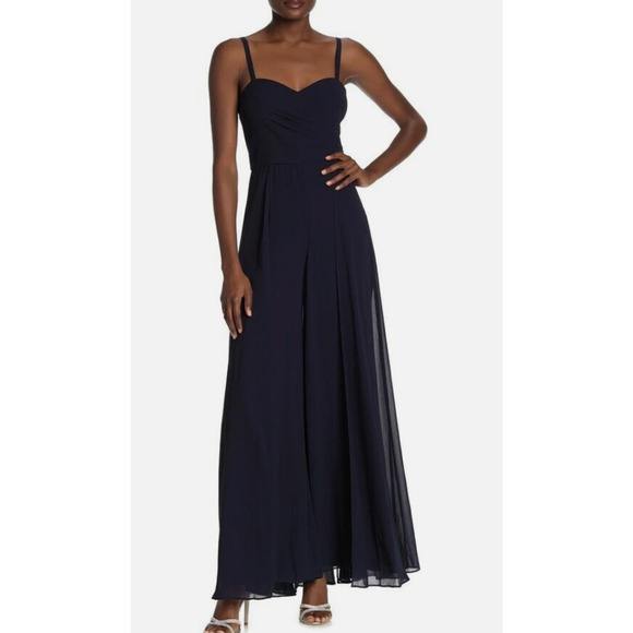 MARINA JUMPSUIT Women 8‎ SWEETHEART SLEEVELESS OVERLAY NAVY Formal Party NWT - Picture 1 of 10